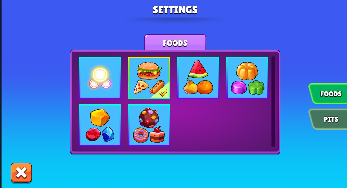 Different food items and background themes available in Sprunki Snake